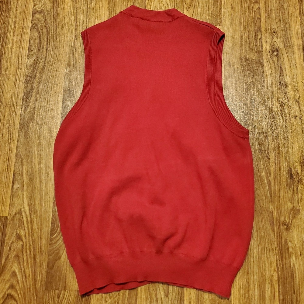Vintage 90s Pivot Rules Golf Sweater Vest Men XL Red Cardigan Fine Cotton - Picture 2 of 7